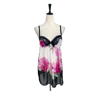 NWT In Bloom Jonquil White Black Pink Floral Polka Dot Lingerie Cami Padded Larg